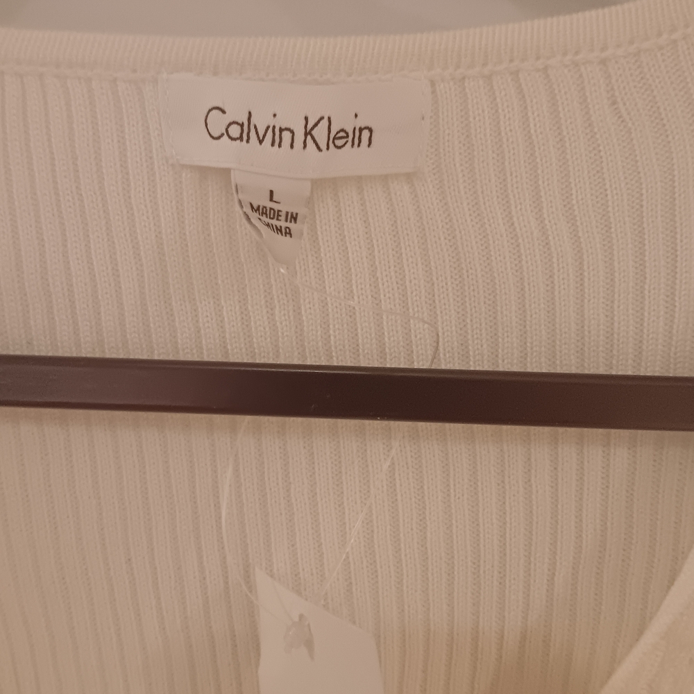 Calvin Klein Ribbed Knit Tank Top in Off-White